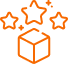 Orange glowing stars surrounding a stylized, open tech franchise box, suggesting a sense of magic or wonder, depicted in a minimalistic line art style.
