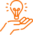 Illustration of an orange light bulb glowing above an open hand, symbolizing ideas or inspiration in the context of a tech franchise.
